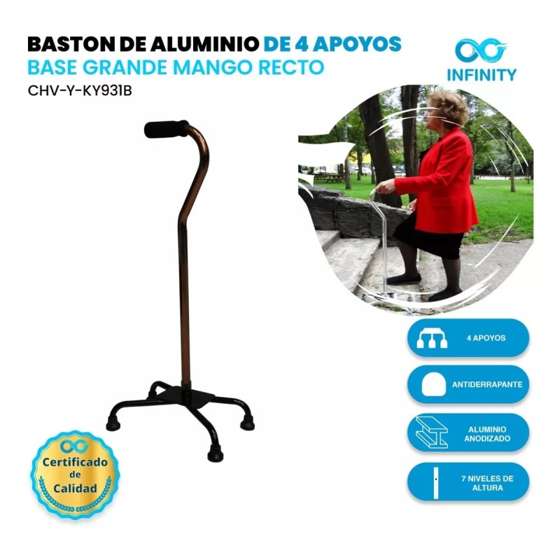 Liberty Bastón De Aluminio Infinity 4 Apoyos Base Grande Mango