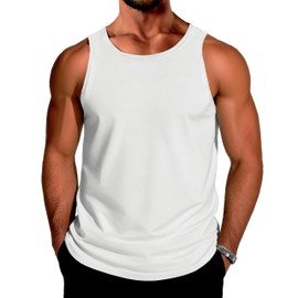EKLENTSON Men's Quick Dry Tank Top Sleeveless Gym Workout Muscle Cotton Tee Shirt Training Bodybuilding, White, X-Large