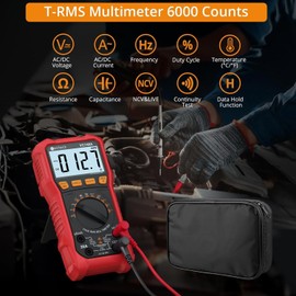 Neoteck Tester, 6,000 Count TRMS Digital Multimeter, AC/DC Voltage, AC/DC Current, Resistance, Capacity, Frequency, Duty Ratio, Temperature, NCV & Live Measurement, Probe, Temperature Sensor