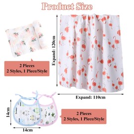 2 Pieces Baby Swaddle Blankets, 2 Pieces Baby Bibs, Newborn Swaddle Blankets, Baby Swaddle Blankets, Baby Sleeping Blankets, Muslin Swaddle Blankets