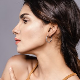 Prosteel Set of 3 pairs of stainless steel earrings for women, Creole / Huggie earrings, hoop / folding Creole earrings, 30 mm - 70 mm, gold/black/silver, Stainless Steel