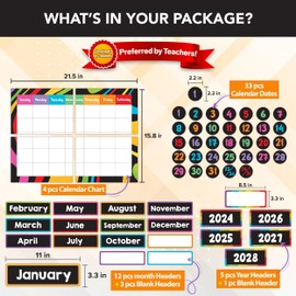 Decorably 143 Pcs Classroom Calendar Set Bulletin Board - School Calendar for Classroom, Bulletin Board Calendar for Classroom, Calendar Classroom Set, Classroom Calendars