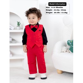 A&J DESIGN Baby Boy Valentines Day Outfit Infant First Christmas Wedding Dress Easter Formal Suit Black and Red 12-18 Months