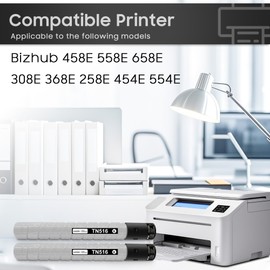 Lezzo TN326 TN324 TN515 TN514 TN513 TN512 TN516 Toner Cartridge 2-Pack AAJ7030 TN516 Black Toner Cartridge Replacement for Konica Minolta Bizhub 308E 458E 558E 658E 368E 454E 554E Printer