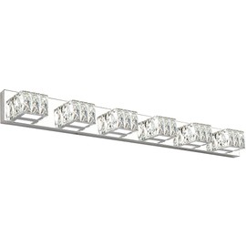 ZUZITO 6-Light Bathroom Vanity Lights - LED Chrome Bathroom Lighting Fixtures Over Mirror - 36W Modern Vanity Lights for Bath Wall - Crystal Vanity Light Bar Cool White Light