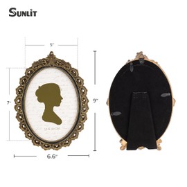 Sunlit Vintage Picture Frame 5x7 Inch, Oval Antique Photo Frames with Glass Front, Luxury Photo Display, Tabletop Wall Hanging, Gold and Black