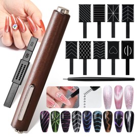 U-Shinein Nail Magnet Tool Set, 12 Pieces Cat Eye Gel Nail Magnet Tool Set, 3 in 1 Multi-functional Powerful Attractive Nail Magnets Lines Flowers Plate Cat Eye Multiple Artistic Nail Designs