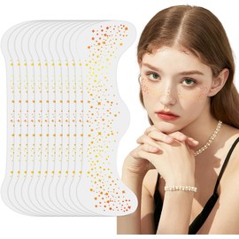 12 Piezas Tatuaje de Pecas con Purpurina Dorada, Tatuajes Temporales de Impermeables y Resistente al Agua para Mujeres, Ideales para Festivales, Fiestas, Carnavales, Eventos Especiales (Oro F)