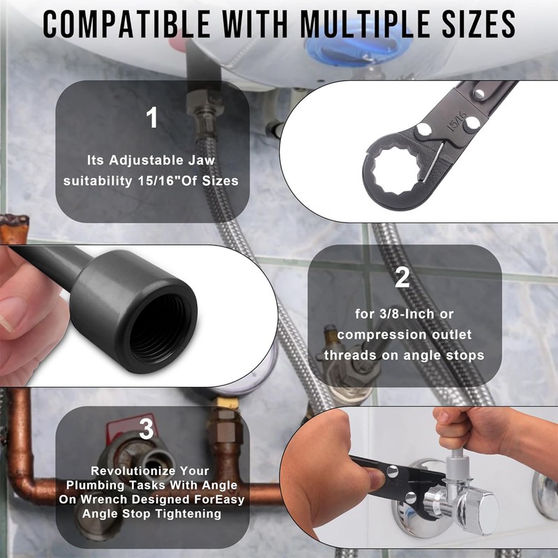 Angle Stop Wrench Nickel Plated Steel Nut Tightening Plumbing Wrench