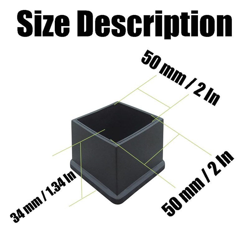 12Pcs 2"x2" (50mmx50mm) Square Rubber Chair Leg Tips Caps, Table