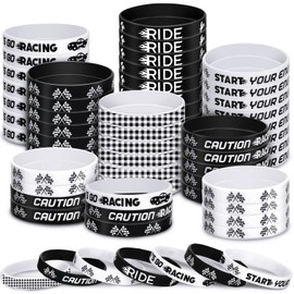 50 Pcs Racing Flag Rubber Bracelets for Race Car Race Theme Birthday Party Supplies Checkered Flag Wristbands 2.56 Inch for Kids Adults,Race Car Party Decorations (7 Styles)