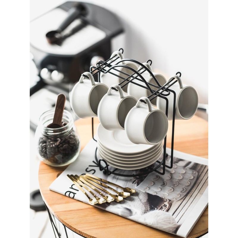 YHOSSEUN Espresso Cups with Saucers and Metal Stand, 4 Oz