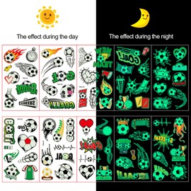 CharmeFleur 20 Sheets Football Sports Temporary Tattoos for Children, Glow in the Dark Tattoos for Boys and Girls, Football False Stickers