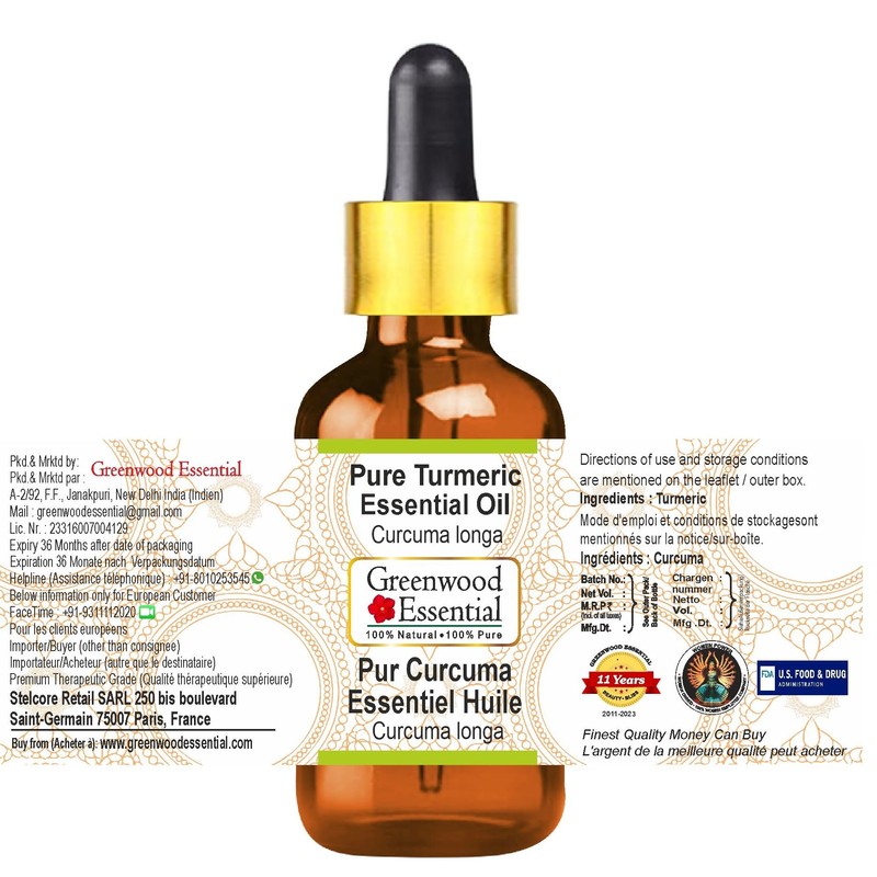 Greenwood Essential Pure Turmeric Essential Oil (Curcuma Longa) with Glass