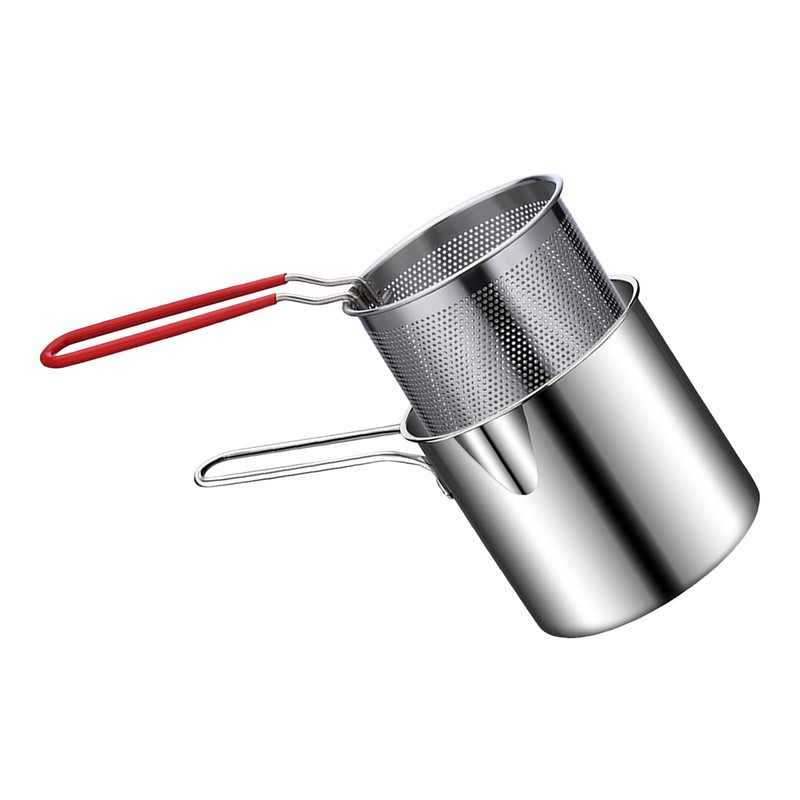 Stainless Steel Deep Fryer Pan Durable Portable Mini Long Handle