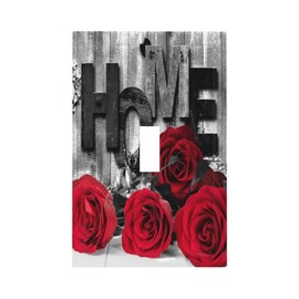 Elegant Valentine's Day Lover Romantic Red Rose Floral Flower on Home Wood Decorative Single Toggle Device Decorator Outlet Light Switch Wall Plate Cover 1-Gang Electrical Oversized Faceplate Cover