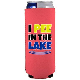 I Pee In The Lake Slim Can Coolie (Pink, 2 Pack)