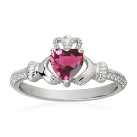 Heart Birthstone Claddagh Ring 925 Sterling Silver 6MM Heart Shaped Tourmaline Rings Irish Jewelry Good Luck for Women Size 7
