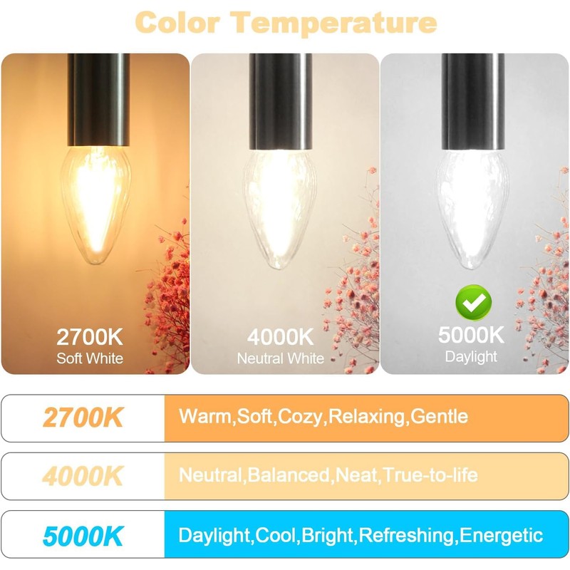 BRIMAX F15 8W LED Light Bulbs, Daylight White 5000K,75W -