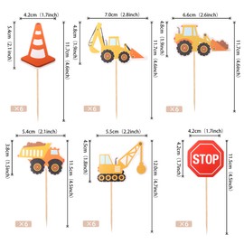 ZHUOWEISM 36 PCS Construction Cupcake Toppers Stop Sign Dump Truck Excavator Tractor Party Cake Food Picks Decorations for Construction Theme Baby Shower Kids Birthday Party Supplies