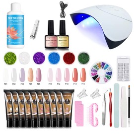 Poly Extension Gel Nail Kit - Professional Nail Gel Set with Slip Solution and Lamp Nail Art Design Beginner,All-in-One French Kit,Nail Thickening Solution (Package 5)
