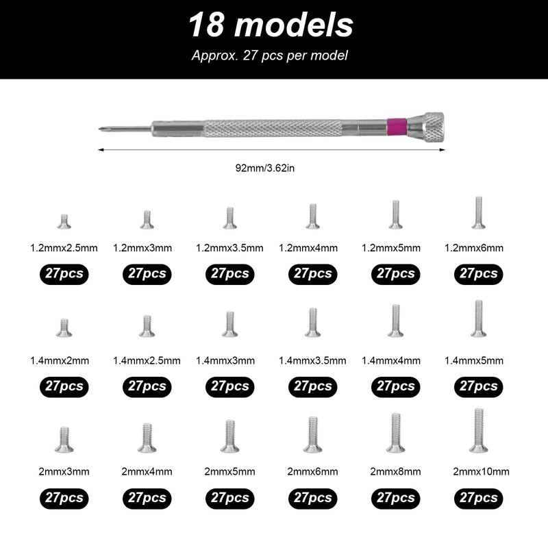 HexinYigjly 500-Pack M1.2/M1.4/M2 Self-Tapping Micro Screws - Universal Multi-Purpose Repair