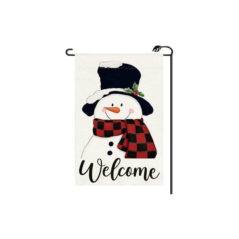 Winter Snowman Welcome Garden Flag 12x18 Inch Vertical Double Sided