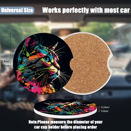 Car Cup Holders Coasters - Colorful Cat Absorbent Ceramic Coaster, Drink Cup Holder Coasters, Auto Interior Accessories for Women & Men Pack of 2
