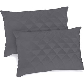 GC GAVENO CAVAILIA Quilted Pillow Protectors with Envelope Closure - Polycotton Super Soft Box Pattern Pillows 2 Pack - Breathable Luxurious Pillow Cover (50 x 75cm) - Charcoal