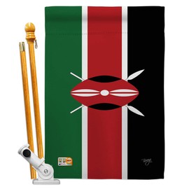 Breeze Decor HS108242-BO Kenya World Nationality Decorative Vertical, House Flag Set 28"x 40" w/Flagpole, Multi-Color