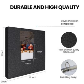 8.5x11 Scrapbook Inch Large 3 Ring DIY Linen Cover Scrap Books with 30 Plastic Sleeves 60 Pages Blank White Inner Pages, 8.5 x 11 Scrapbook Photo Albums for Baby Travel Wedding kids (Black)