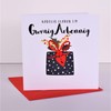 Welsh Language Embellished Christmas Greeting Card, Nadolig Llawen I'm Gwraig