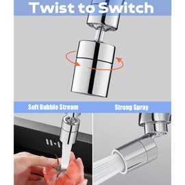 Faucet Aerator 360° Swivel Kitchen Tap Aerator 2 Flow Faucet Extension Sprayer with Adapter for Kitchen Bathroom Sink Faucet Tap Big Angle Swivel Faucet Brass Aerator Water Saving Tap Attachment