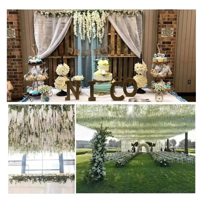 Flores Artificial Wisteria 12pzs 1.1m Decoración Con Cincho