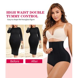 Gotoly Women Butt Lifter Shapewear Panties Waist Trainer Body Shaper Hi-Waist Double Tummy Control Slim Panty (Black, XX-Large)