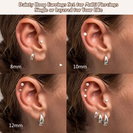 FIASASO Small Silver Hoop Earrings for Women Trendy - 7 Pairs Flat Back Earrings Chunky Earrings Set Hypoallergenic Small Huggie Earrings Stud Earrings Dainty Thick Silver Hoops Stack Earring for Multiple Piercing