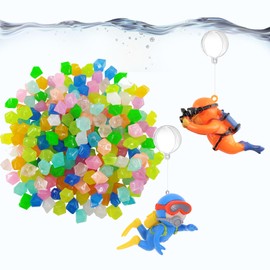 Muzero Floating Fish Tank Decorations Aquarium Accessories,100 Luminous Stone Glow in The Dark Pebble and 2 Floating Diver Ornaments for Fish Tank Decor