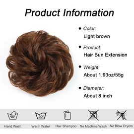 RPAEOY Messy Hair Bun Extensions Curly Wavy Hair Scrunchies for Women Girls Human Hair Donut Updo Ponytail Hair Extensions Hair Donut Hair Chignons Hair Accessories (Light Brown)