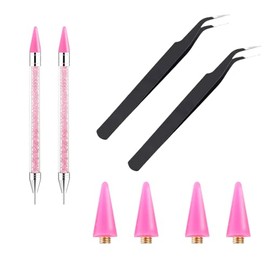 8 Pcs Kit Rhinestone Picker Tool & Pen | Dual-Ended Nail Art Applicator with 4 Wax Tips +2 Tweezer | 2 Rhinestone Pick-Up, Dotting Wax Pen for DIY Manicure, Craft Gem Setting