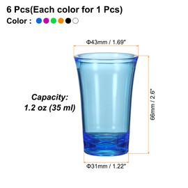 sourcing map 6pcs Shot Glasses 1.2oz Polystyrene Shot Glasses Ombre Multicolored Shot Glasses Bulk for Cocktail Round Shot Glasses Spirits Liquors, Colourful