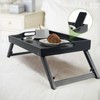 Adjustable Bamboo Bed Tray Table with Tablet & Phone Holder,Black
