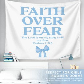 LIANGW Blue Bow Christian Tapestry, Inspirational Christian Tapestry for Women, Bible Bow Aesthetic for Girls Bedroom or Dorm Room，Based Blue Room Decor Aesthetic 50x60 inches 50x60 inch