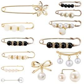 Aililong Pack of 13 Pearl Brooch Safety Pin Brooch Women's Clothing Scarf Coat Pockets Clips for Women, Stylish Brooches and Pins for Various Occasions