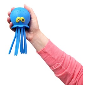 Cute Octopus Water Balls (7") Rubber Jellyfish. Bright Neon Colors: in Pink, Blue and Green. Squeeze and Splash Sensory Stress Relief Ball and Bath/Pool Toy (Blue (1 Pack))