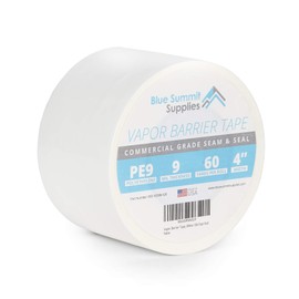 Blue Summit Supplies Vapor Barrier Tape, PE 9mm Polyethylene Tape Sealing Moisture Barrier Seam and Seal Tape for Crawl Space or Marine Use, Waterproof White 9 Mil Poly Tape, 3.78 Inch, 180 Foot Roll