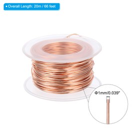 PATIKIL 66 Feet 99.9% Solid Bare Copper Wire, 18 Gauge Pure Copper Wire 1mm Soft Beading Wire Metal Plant Stem Ties for Jewelry Craft (20m)