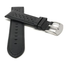Bandini Extra Long (XL) 22mm Mens Italian Leather Watch Band Strap - Black - Vented Racer - GT Rally