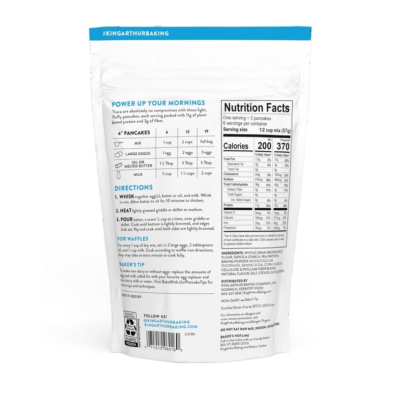 King Arthur Flour Gluten Free Protein Pancake Mix, Non-GMO Project