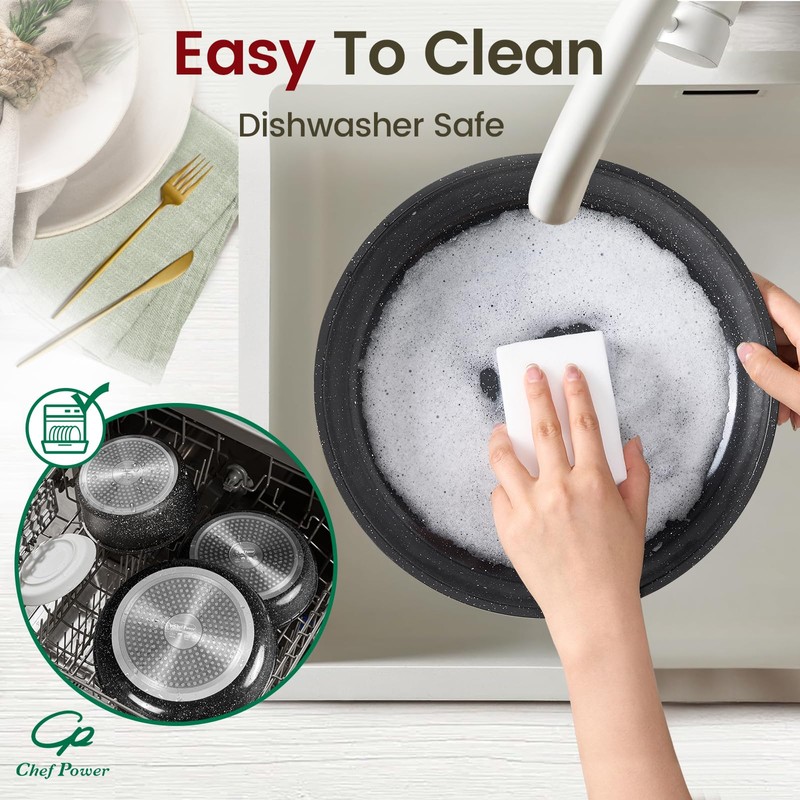 Chef Power Ceramic Nonstick Cookware Set 19 Piece with Detachable