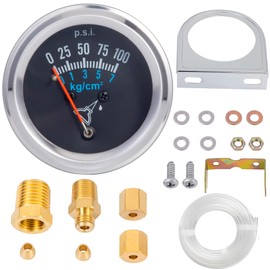 YullSorom 7-153 Oil Pressure Gauge Kit Universal Fit with Copper Tube and Threaded Parts, Chrome,Black